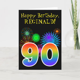 Cartão Fun Fireworks + Rainbow Pattern "90" Birthday #