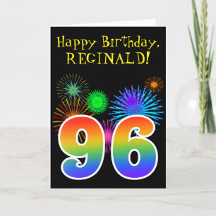 Cartão Fun Fireworks + Rainbow Pattern "96" Birthday #