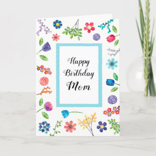 Cartão Fun Floral Happy Birthday Mom or Any Name Greeting