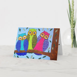 Cartão Fun Folk Art Owls Mother's Day Card