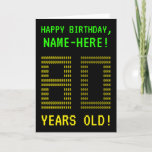 Cartão Fun, Geeky, Nerdy "80 YEARS OLD!" Birthday Card<br><div class="desc">The front of this nerdy, customizable birthday card design features the messages "HAPPY BIRTHDAY" and "80 YEARS OLD!", along with a personalized recipient name. The messages on the front have an appearance inspired by pixelated classic computer games. The digits of the large number "80" on the front are themselves made...</div>
