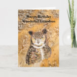 Cartão Fun Grandson the Best Birthday Owl Card<br><div class="desc">Fun   Grandson in the Best Birthday Owl   Watercolor Great Grey Owl Bird Wildlife Art</div>