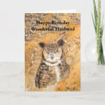 Cartão Fun  Husband  the Best Birthday Owl Card<br><div class="desc">Fun    Husband  in the Best Birthday Owl   Watercolor Great Grey Owl Bird Wildlife Art</div>