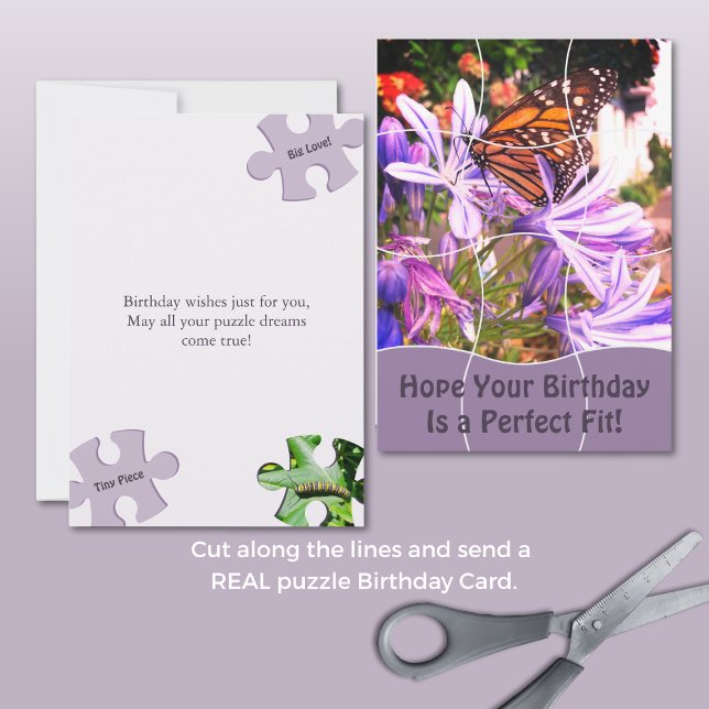 Cartão Fun Jigsaw Puzzle "Mock" 12pc Custom Image B'day (Fun Jigsaw Puzzle "Mock" 12pc Custom Image B'day Card, Portrait, Flat, 5x7 Inch, Scissors Cut)