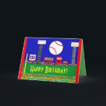 Cartão Fun New Baseball Happy Birthday Card or Invitation<br><div class="desc">Cute & fun customizable kids sports baseball birthday card or sports birthday party invitation ready to personalize with a few keystrokes from zazzle.com/customizecoolartcard*.</div>