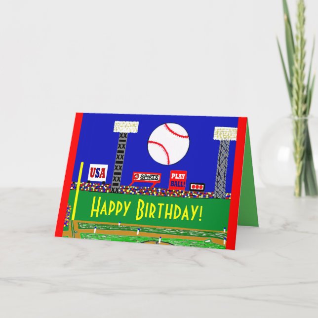 Cartão Fun New Baseball Happy Birthday Card or Invitation (Frente)