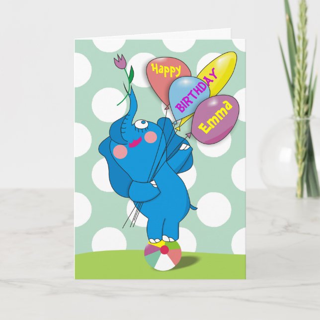 Cartão Fun Personalized Happy Birthday Elephant Cards (Frente)