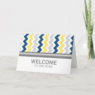 Cartão Funcionário Yellow Blue Chevron Bem-vindo à Equipe