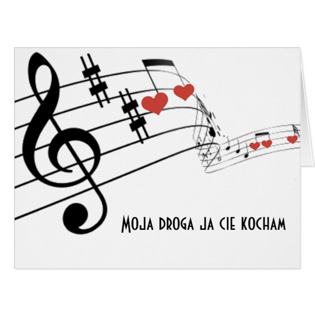 Cartão Funcionarios musicais com notas e corações (Frente horizontal)