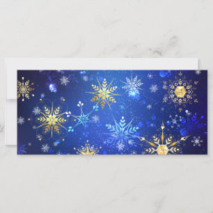 Cartão Fundo Azul de NATAL com Flocos de Neve Dourados