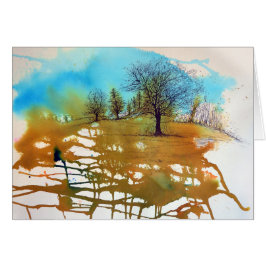 Cartão Fundo de Aquarela Pintada com Árvores Inclusas