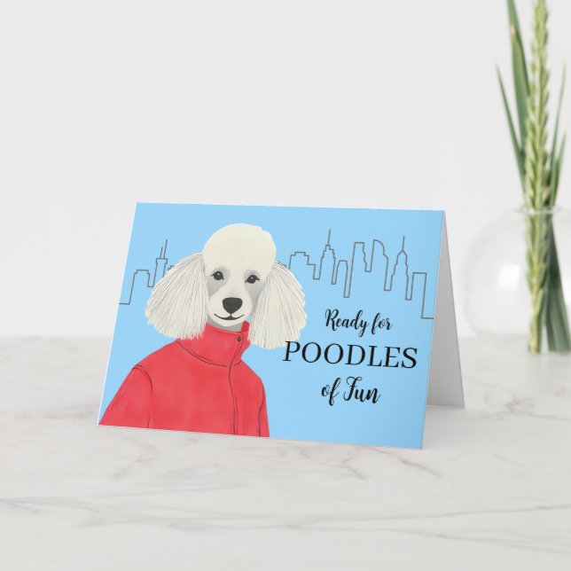 Cartão Fundo de Cidade do Poodle de Texto Personalizado d (Frente)