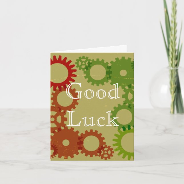Cartão Fundo de engrenagens laranja e vermelha, BoaSorte (Frente)