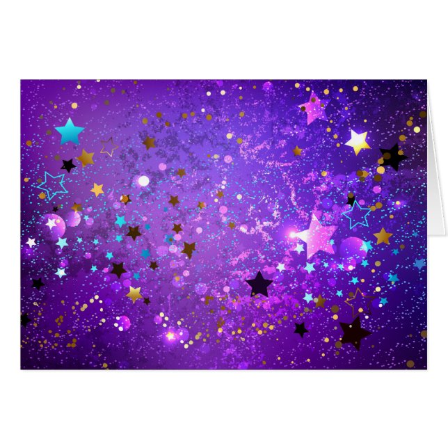 Cartão Fundo de folhas roxas com estrelas (Frente horizontal)