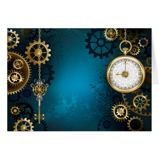 Cartão Fundo de turquesa Steampun com engrenagens (Frente horizontal)