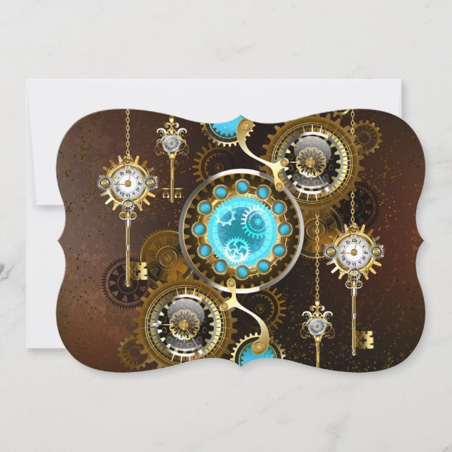 Cartão Fundo Rusty Steampunk com Lentes Turquesa (Frente)