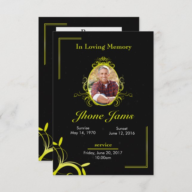 Cartão fúnebre da oração (Frente/Verso)