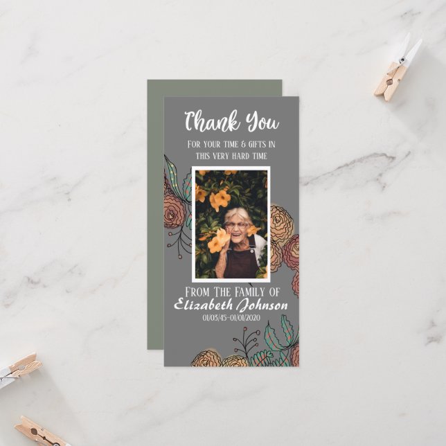 Cartão Funeral Obrigado Greenery Floral Tinta (Frente/Verso In Situ)