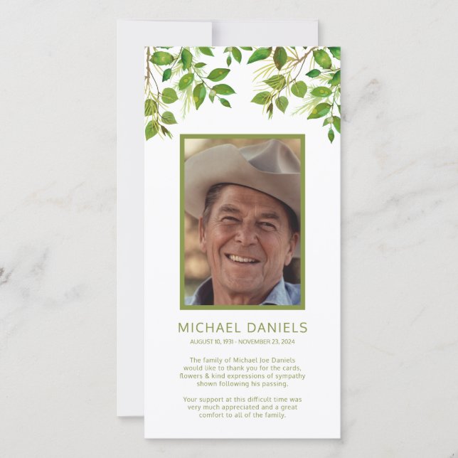 Cartão Funeral Obrigado Nota | Foto Memorial (Frente)