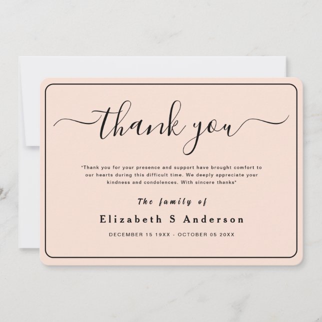 Cartão Funeral Simples Moderno, Minimalista, Obrigado Not (Frente)