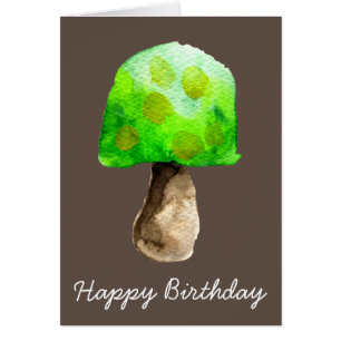 Cartão Fungos fofinhos cor d'água do Cogumelo Verde