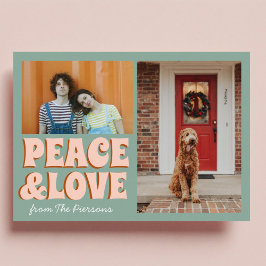 Cartão Funky Blue Pink Peace and love Photo Christmas