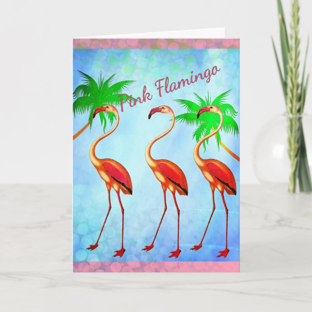 Cartão Funky Pink Flamingos Happy Birday (Frente)