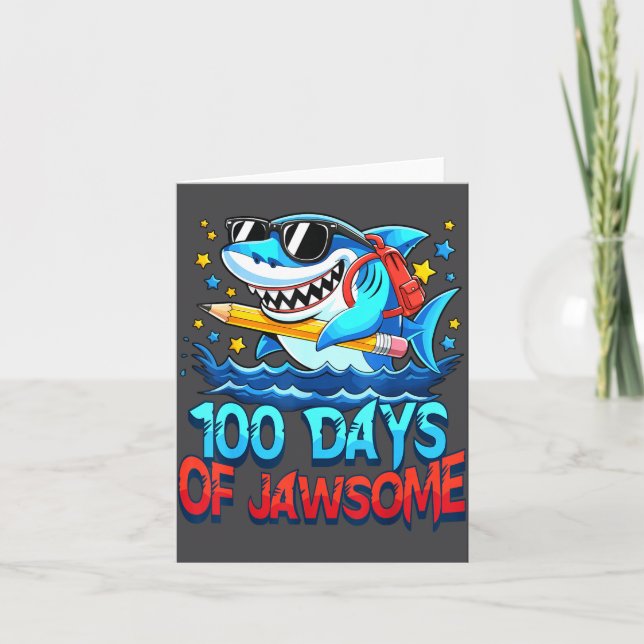 Cartão Funny 100 Days Of Jawsome Shark Kids Boy 100th Day (Frente)
