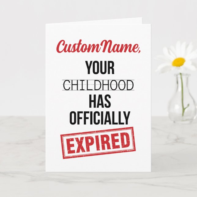 Cartão Funny 18th Birthday, Your Childhood Has Expired (Planta pequena)