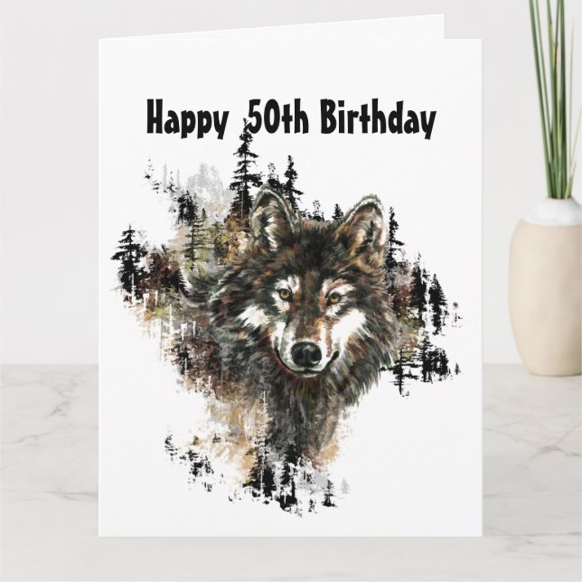Cartão Funny, 50th Fifty Birthday Wolf, Wolves (Frente)