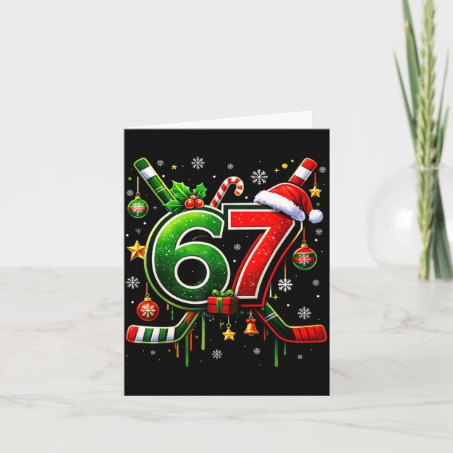 Cartão Funny 67 Six Seven Christmas Ice Hockey  (Frente)