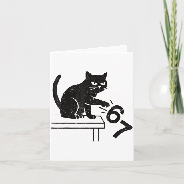 Cartão Funny 6 7 Meme Cat Knocking Off 67  (Frente)