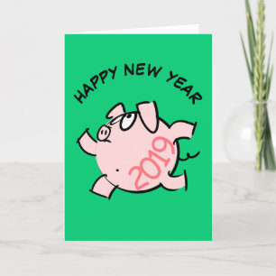 Cartão Funny 6 Cartoon Illustration Pig Year 2019