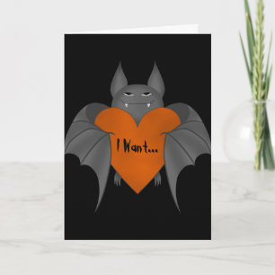 Cartão Funny amorous romantic Halloween vampire bat