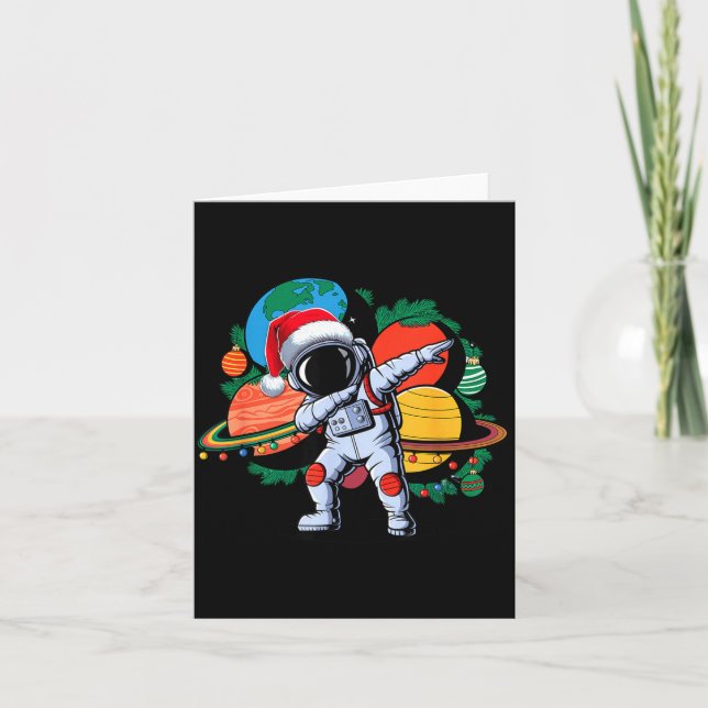 Cartão Funny Astronaut Christmas Space Planets Santa Hat  (Frente)