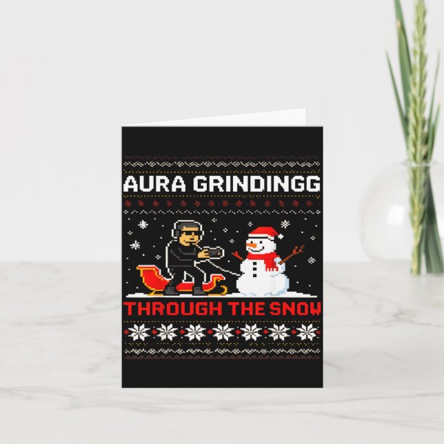 Cartão Funny Aura Grinding Christmas Meme Winter Gamer  (Frente)
