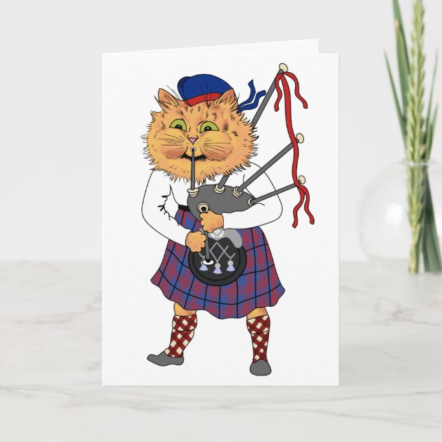 Cartão Funny Bagpipe Jogando Scottish Cat Card (Frente)
