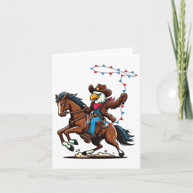 Cartão Funny Bald Eagle Cowboy Horseback Voando (Frente)