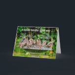 Cartão Funny Bathing Birds Birthday Card<br><div class="desc">A fun birthday card featuring a colour photographic image of a crowded group of fledgling starlings bathing, drinking and generally flapping about in a bird bath with water droplets splashing everywhere. The text above reads: A little birdie told me ... . Then two of the fledglings add to the story...</div>