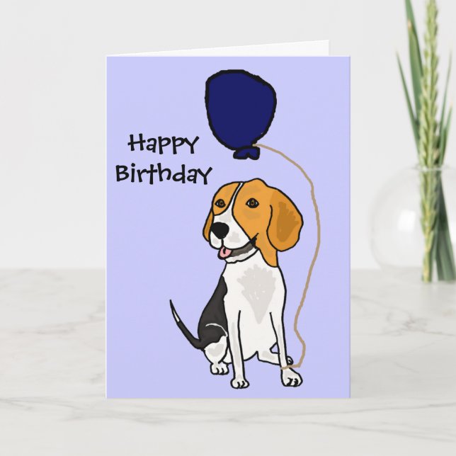 Cartão Funny Beagle Holding Balloon (Frente)