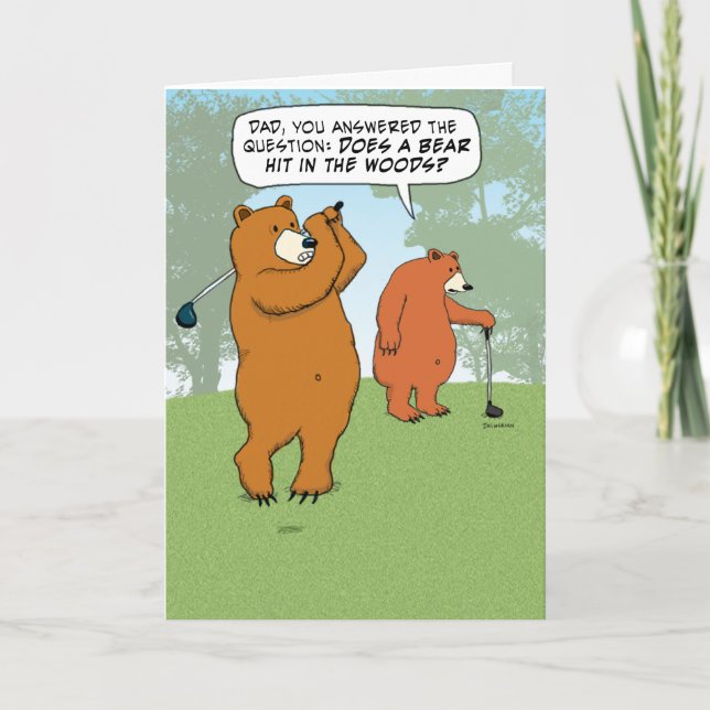 Cartão Funny Bear Dad and Son Golfing on Father's Day (Frente)