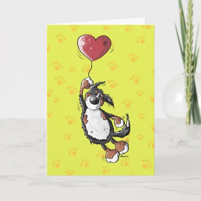 Cartão Funny Bernese Mountain Dog With Heart Balloon Card (Frente)