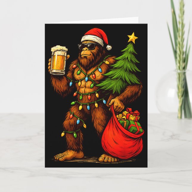 Cartão Funny Big Foot Santa Hat Drink Christmas Tree Xmas (Frente)