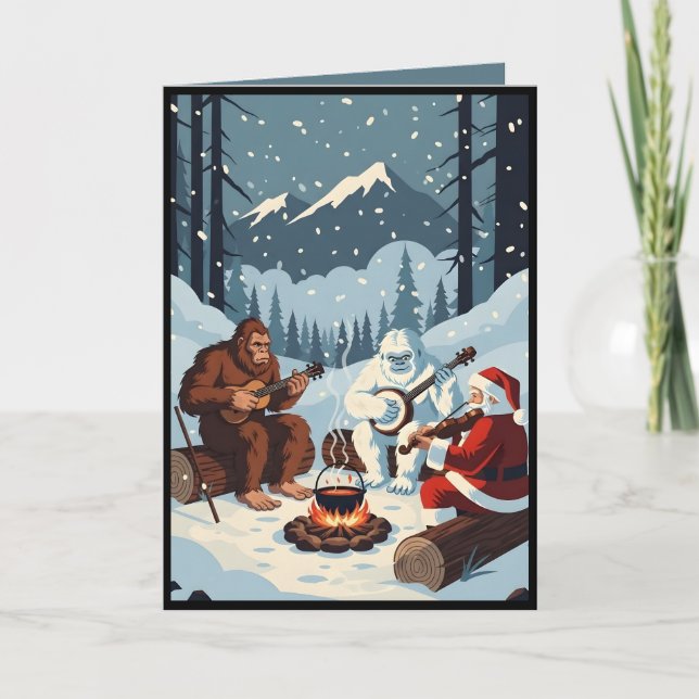 Cartão Funny Bigfoot ,The Yeti and Santa Christmas card (Frente)