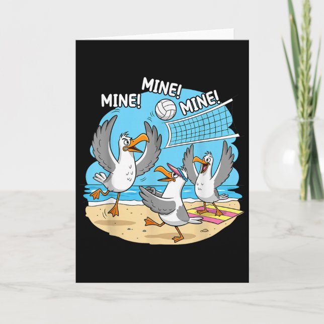 Cartão Funny Bird Playing Volleyball Mine Game Day Vibes  (Frente)