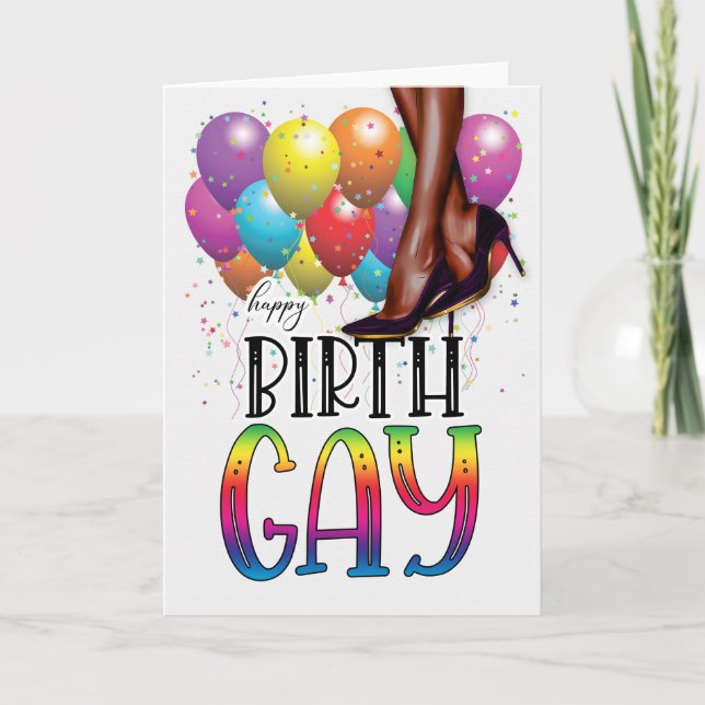 Cartão Funny Birth GAY African American Rainbow Birthday (Frente)