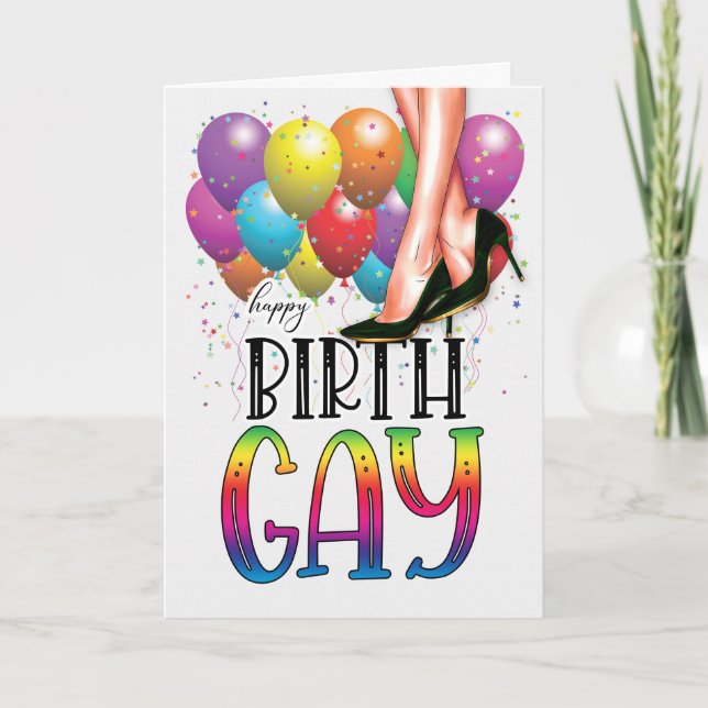 Cartão Funny Birth GAY White Female Legs Rainbow Birthday (Frente)