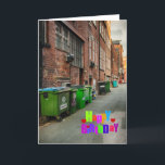 Cartão Funny birthday card<br><div class="desc">Back alley between city centre buildings</div>