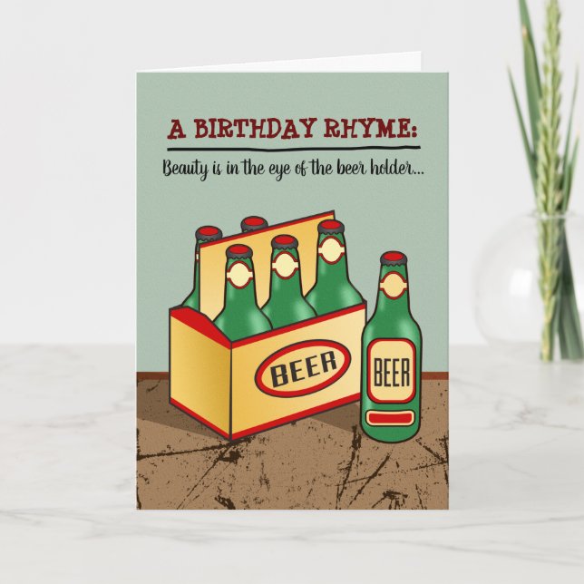 Cartão Funny Birthday Card (6 pack of Beer) Rhyme (Frente)