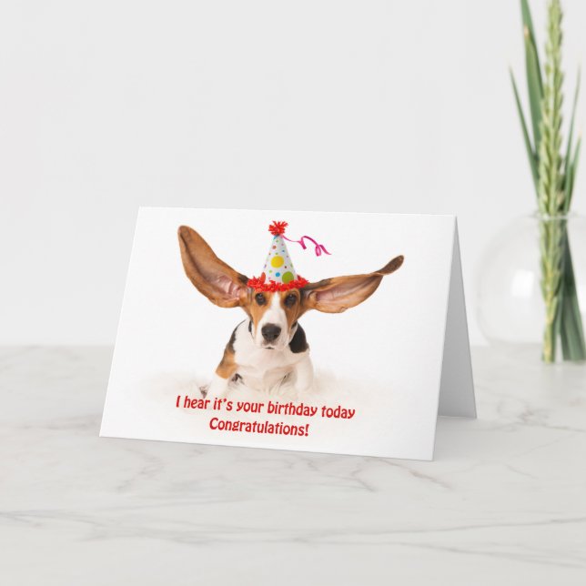 Cartão Funny birthday card Basset hound dog with big ears (Frente)
